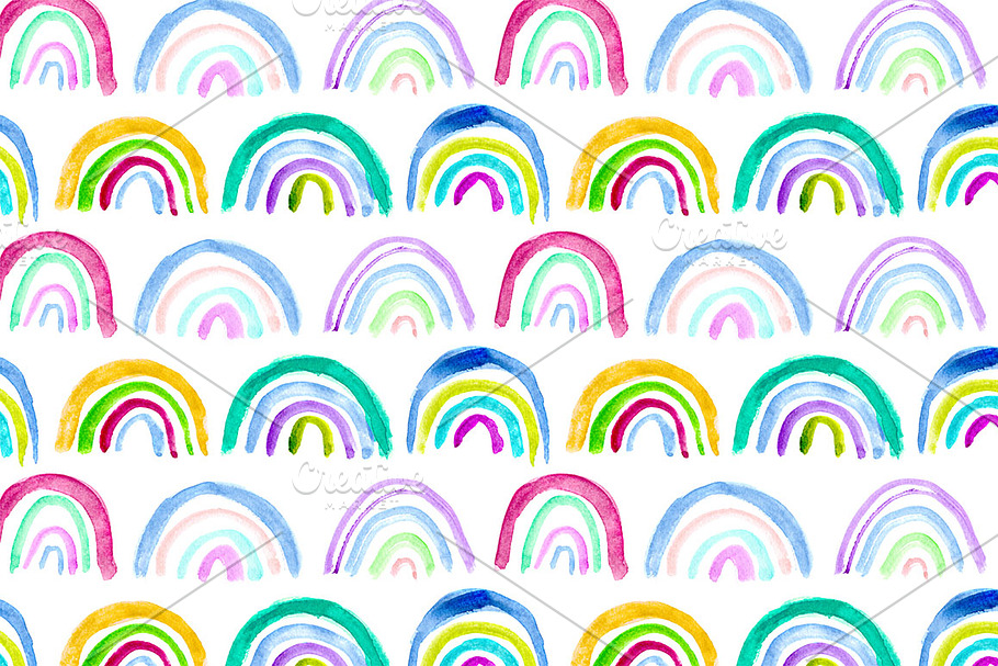 Gold and mint rainbows, watercolor in Patterns - product preview 8
