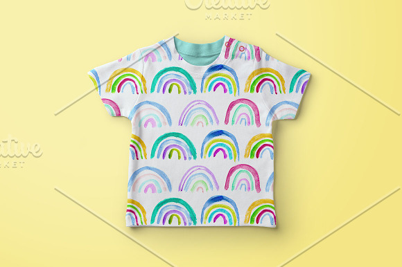 Gold and mint rainbows, watercolor in Patterns - product preview 2