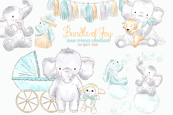 Elephant Babyboy Watercolor Clipart
