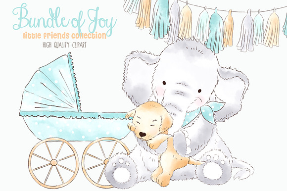 Elephant Babyboy Watercolor Clipart in Illustrations - product preview 2