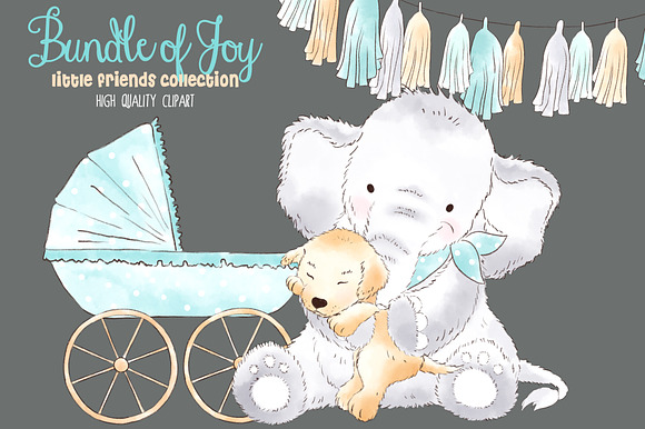 Elephant Babyboy Watercolor Clipart in Illustrations - product preview 3