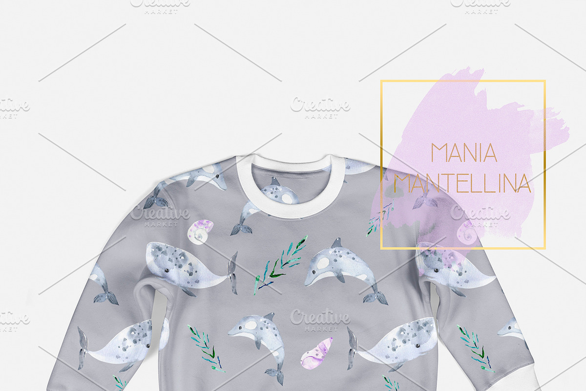 watercolor whales in Patterns - product preview 8