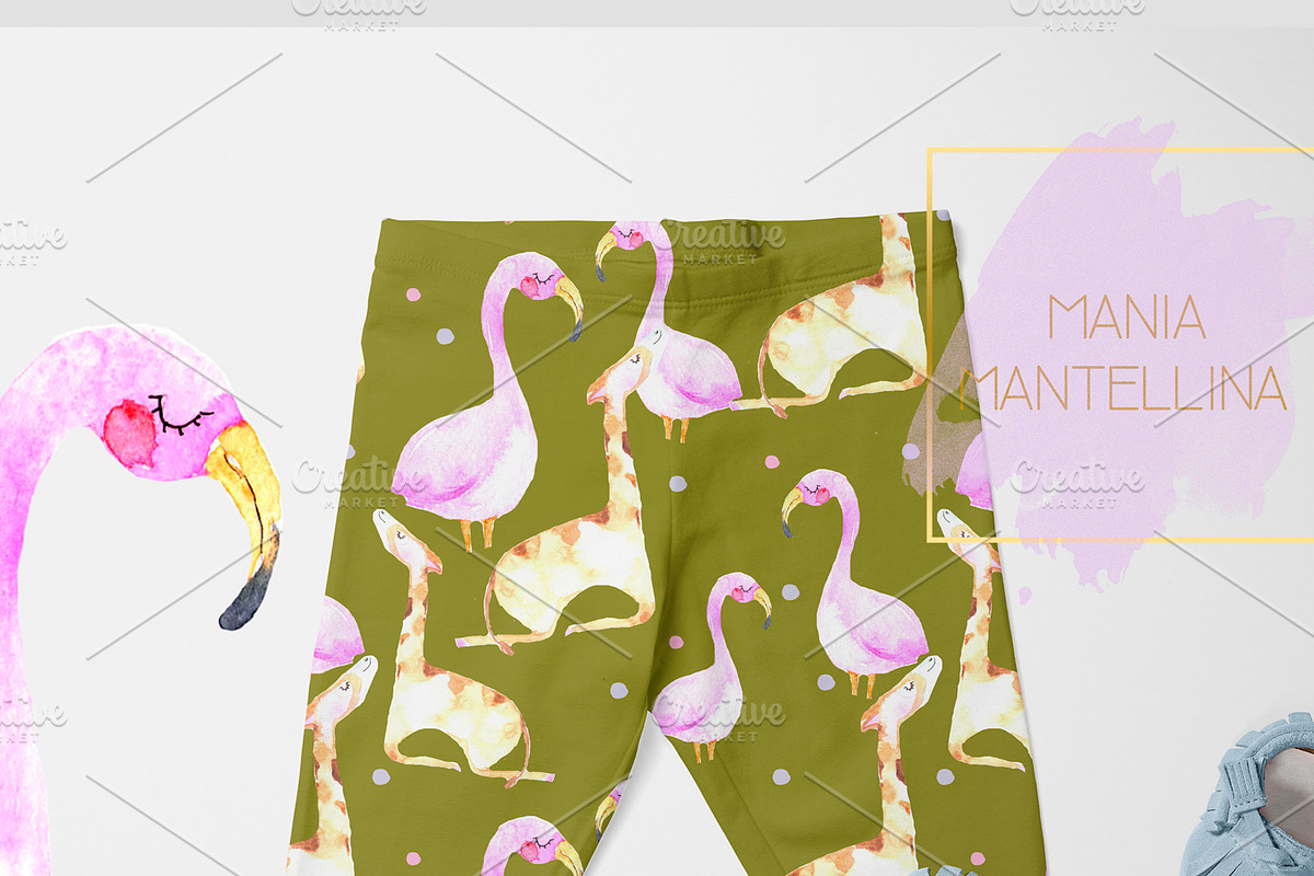 flamingo giraffes watercolor in Patterns - product preview 8