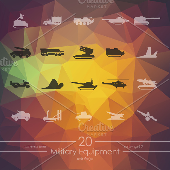 Set of military equipment icons in Military Icons - product preview 1