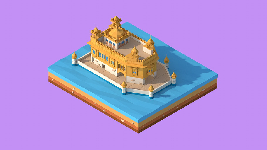 Cartoon Lowpoly Golden Tempe Landmar in 3D - product preview 1