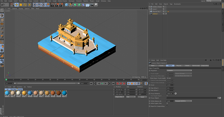 Cartoon Lowpoly Golden Tempe Landmar in 3D - product preview 9