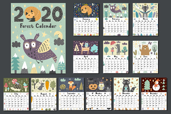 2020 Forest Calendar Template in Stationery Templates - product preview 3