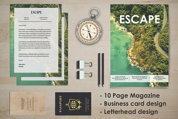 ESCAPE, Travel Stationary Kit in Stationery Templates - product preview 11