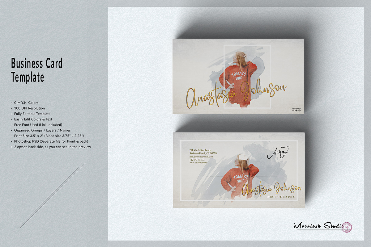 Watercolour Business Card Template in Business Card Templates - product preview 8