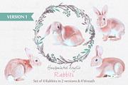 Acrylic Painted Rabbits & Wreath Set