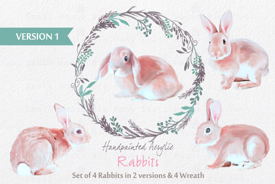 Acrylic Painted Rabbits & Wreath Set in Illustrations - product preview 8