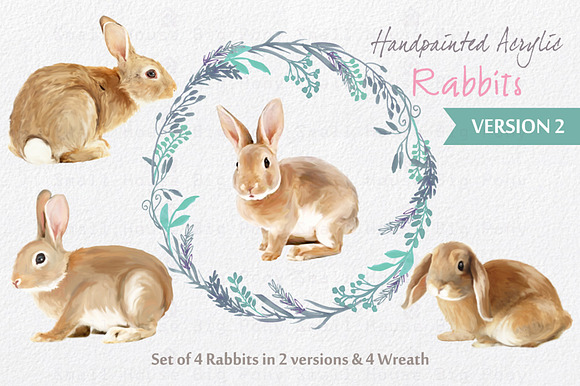 Acrylic Painted Rabbits & Wreath Set in Illustrations - product preview 1