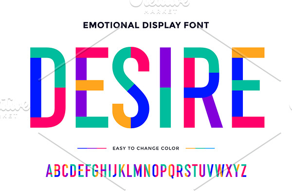 Colorful condensed alphabet and font