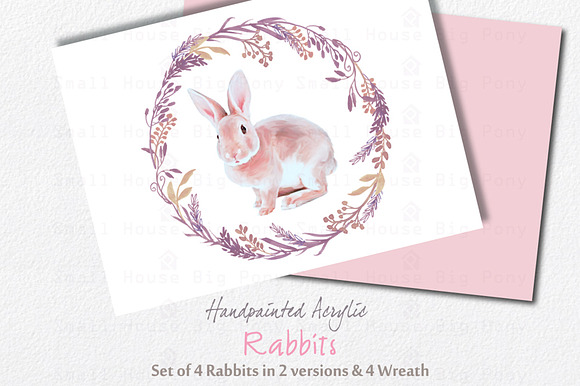 Acrylic Painted Rabbits & Wreath Set in Illustrations - product preview 2