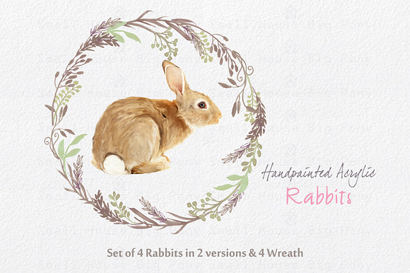 Acrylic Painted Rabbits & Wreath Set in Illustrations - product preview 3