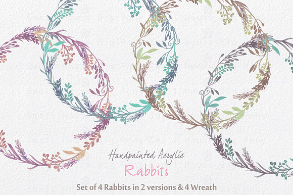 Acrylic Painted Rabbits & Wreath Set in Illustrations - product preview 4