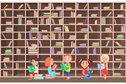 Children in Library Read Books
