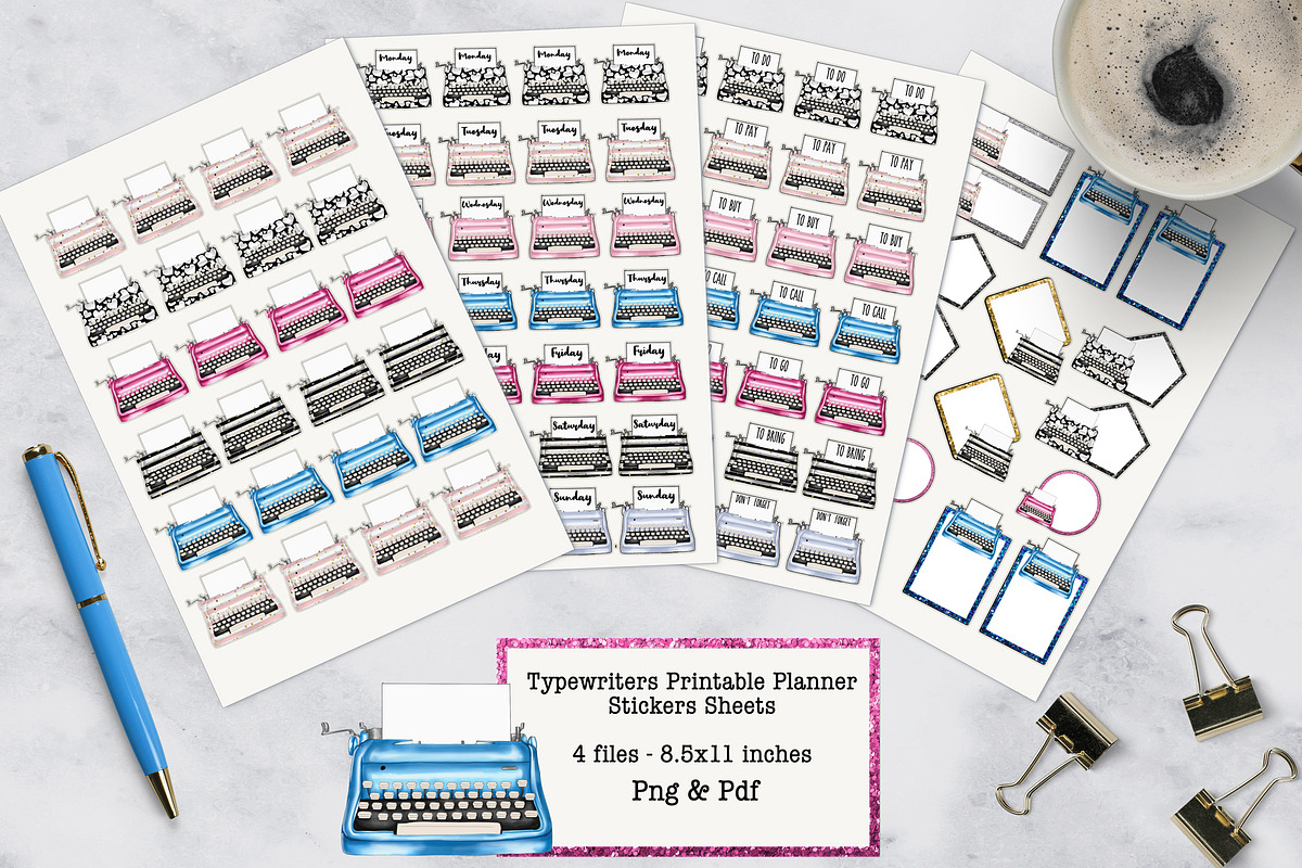 Vintage Typewriters Planner Stickers in Stationery Templates - product preview 8