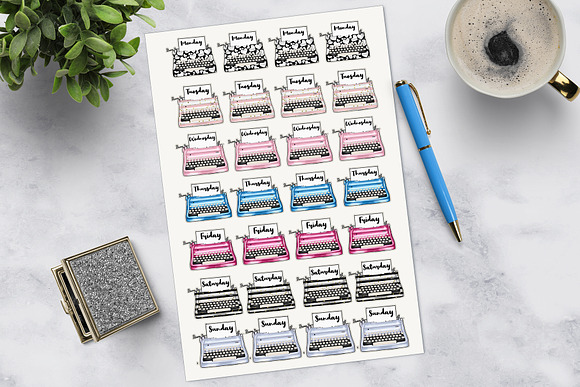 Vintage Typewriters Planner Stickers in Stationery Templates - product preview 2