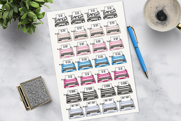 Vintage Typewriters Planner Stickers in Stationery Templates - product preview 3