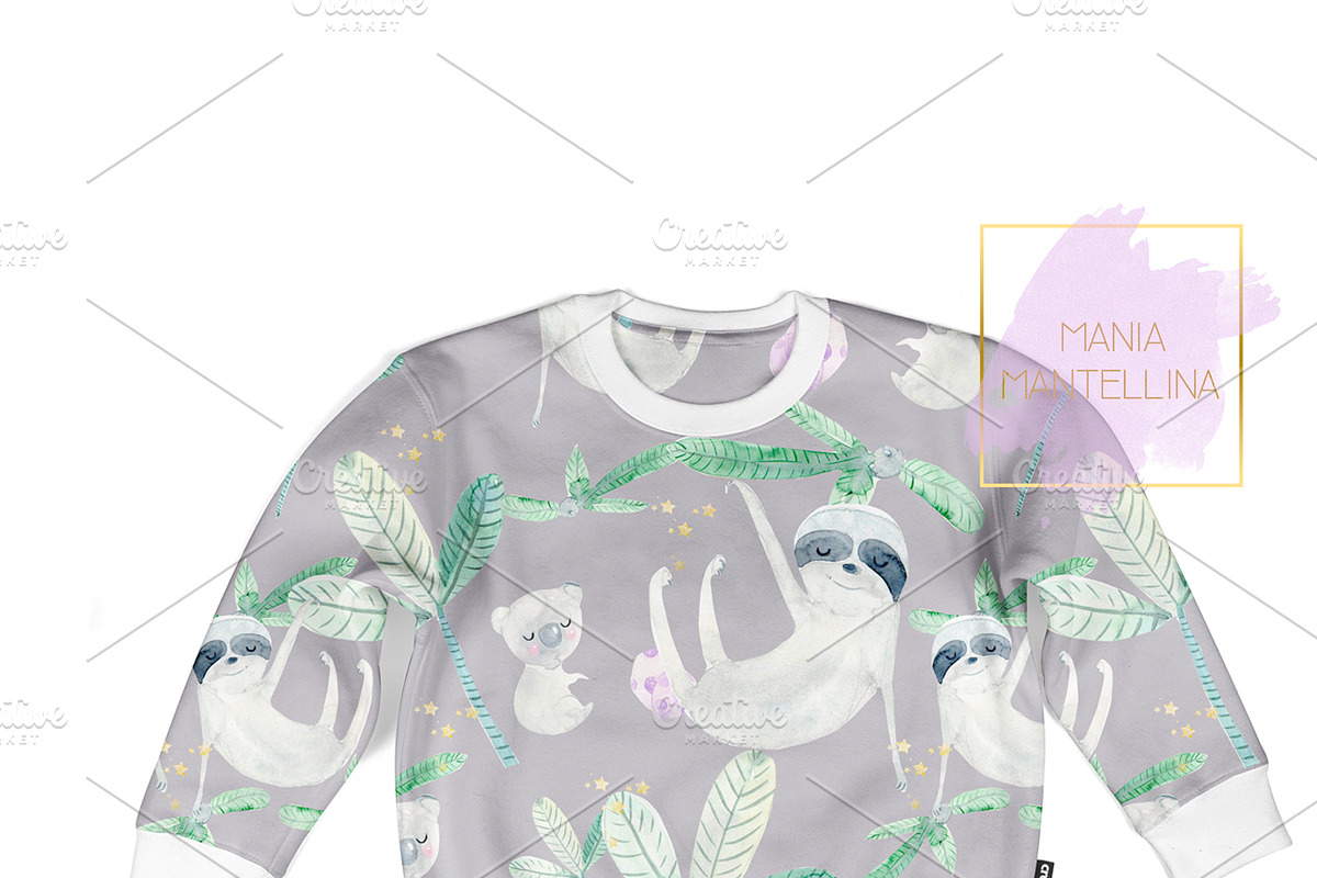 watercolor sloth in Patterns - product preview 8