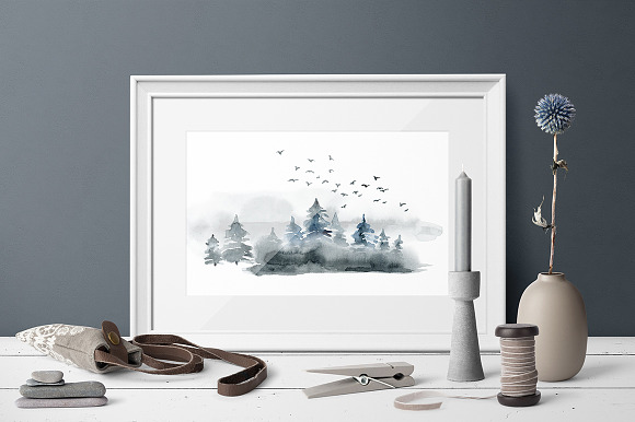 Misty mountains - watercolor clipart in Illustrations - product preview 9