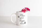 White coffee 11oz mug mock up floral