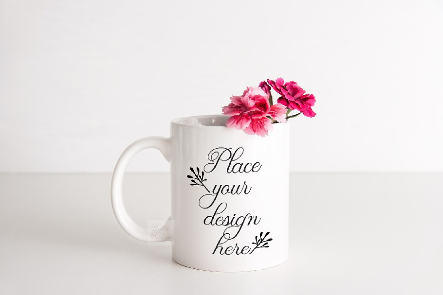White coffee 11oz mug mock up floral