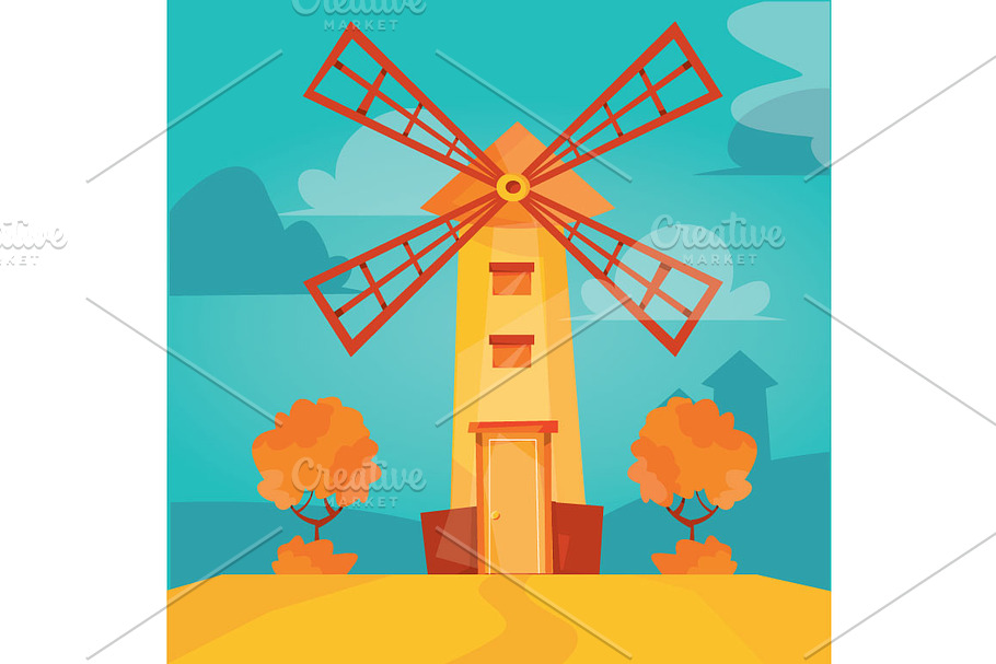 vector illustration of windmills