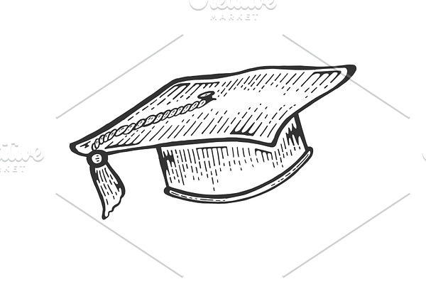 Square academic cap sketch vector