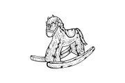 Rocking horse toy sketch engraving
