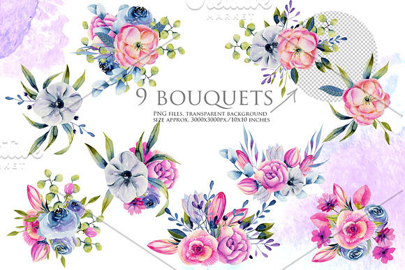 Wyoming flowers. Watercolor clipart. in Illustrations - product preview 10