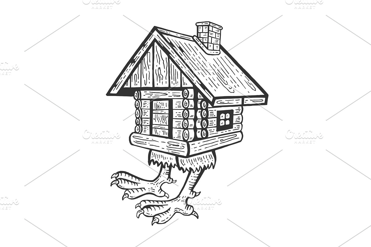 Hut on chicken legs engraving in Illustrations - product preview 8
