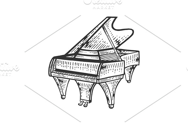 Grand piano sketch engraving vector