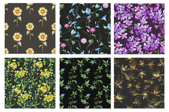 Watercolor summer floral patterns in Patterns - product preview 2