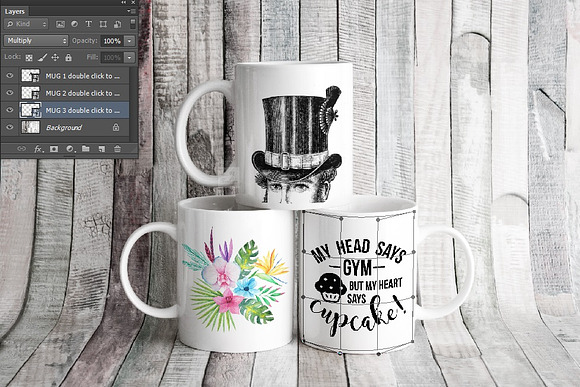3 mugs Coffee mug mockup three cups in Product Mockups - product preview 3