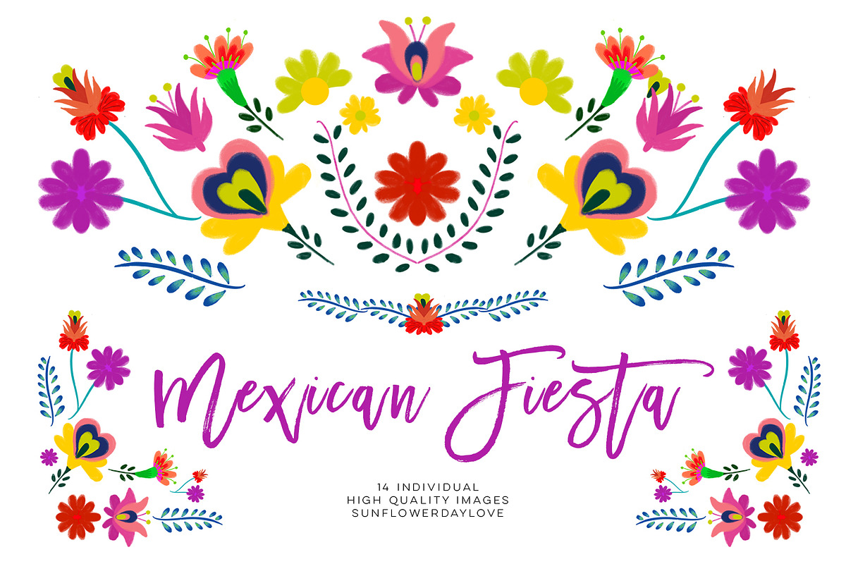 Mexican Watercolor Floral clipart in Illustrations - product preview 8