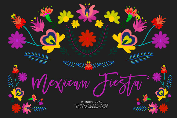 Mexican Watercolor Floral clipart in Illustrations - product preview 3