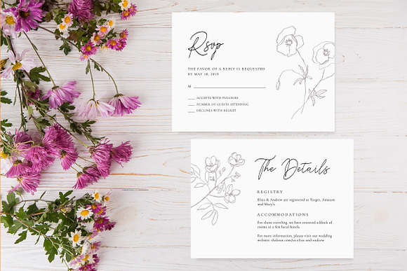 Dainty Floral Wedding Invitation Set in Stationery Templates - product preview 1