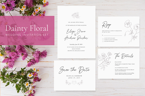 Dainty Floral Wedding Invitation Set in Stationery Templates - product preview 2