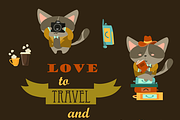 Set of funny cats travelers
