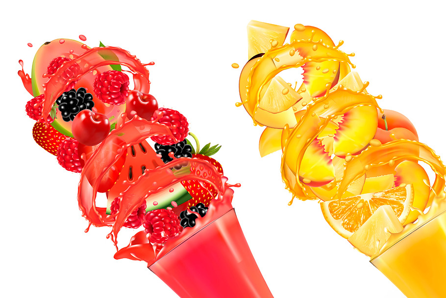 Set of fruit juice splash in glasses in Illustrations - product preview 8