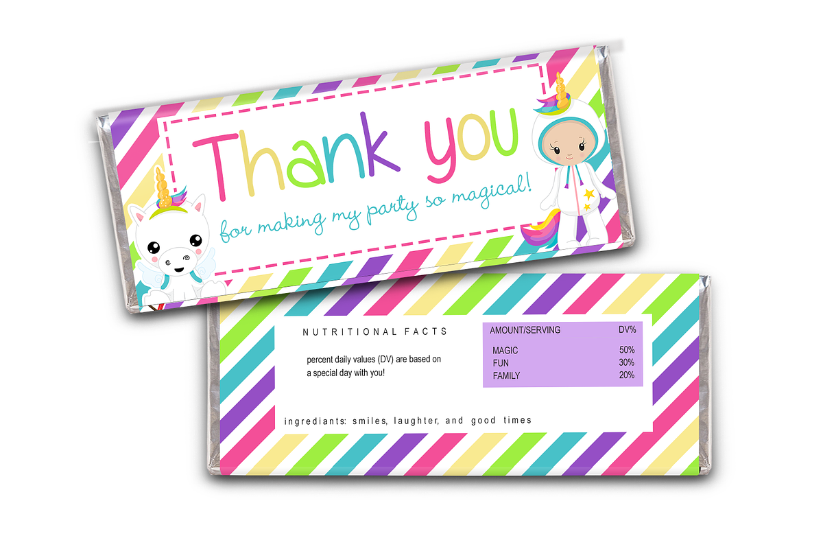 Unicorn candy bar wrapper stickers in Stationery Templates - product preview 8