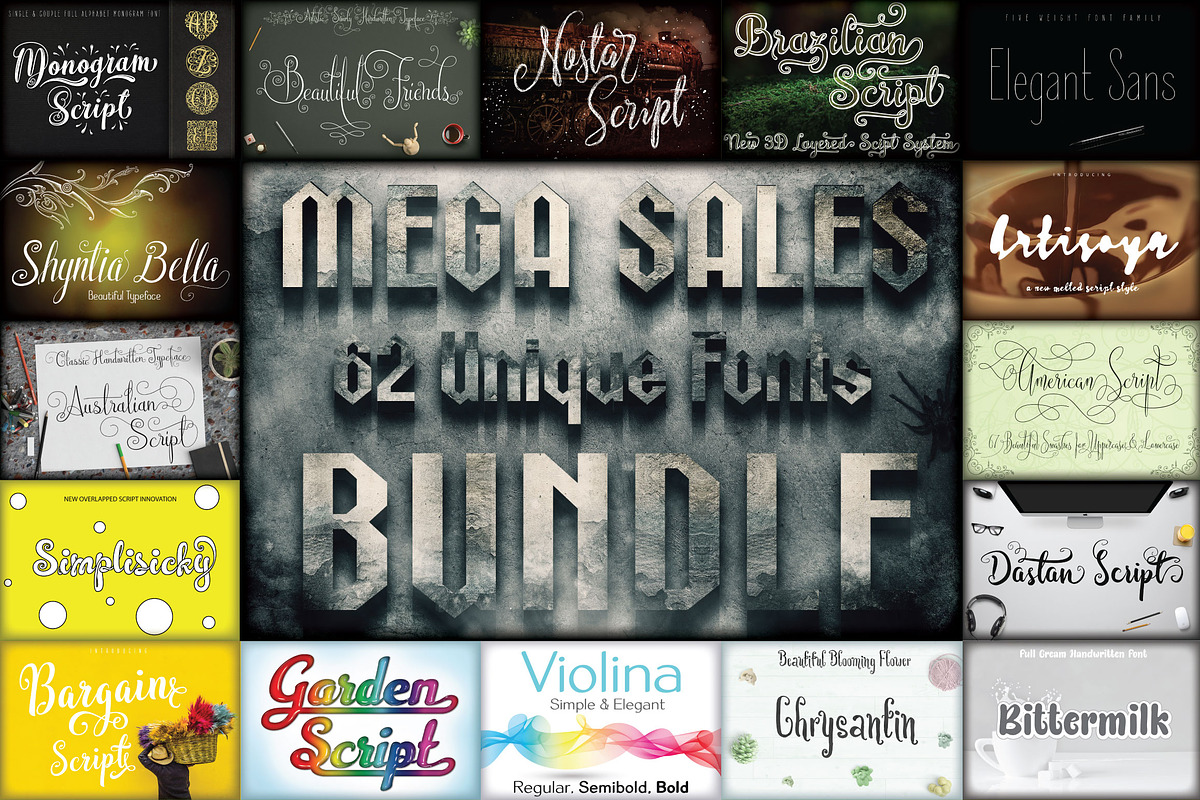 Mega Sales 62 Unique Fonts Bundle in Script Fonts - product preview 8