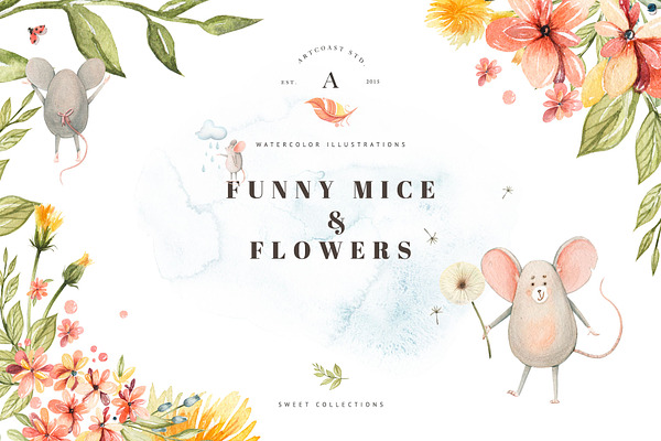 Funny Little Mice & Flowers