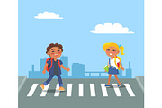 Kids Crossing Street on Pedestrian