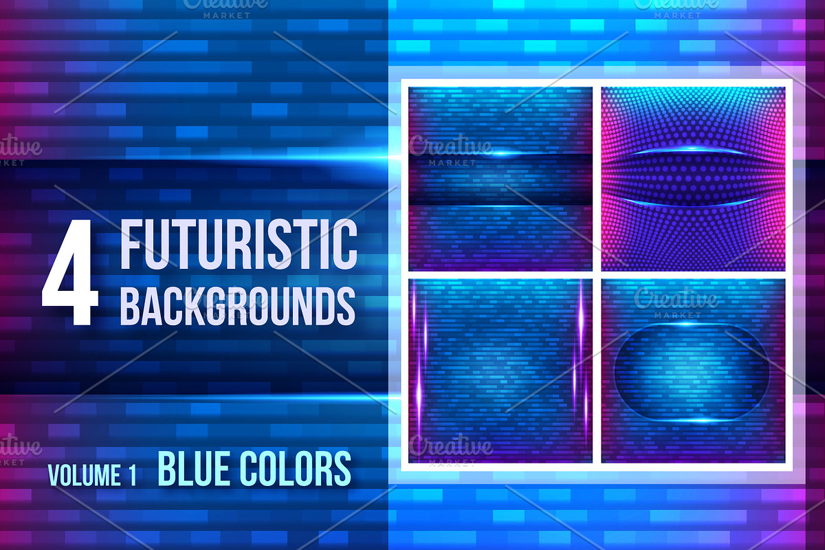4 futuristic backgrounds - blue in Textures - product preview 8