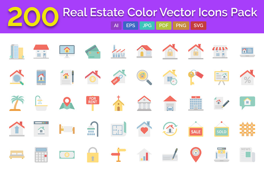 200 Real Estate Color Vector Icons P