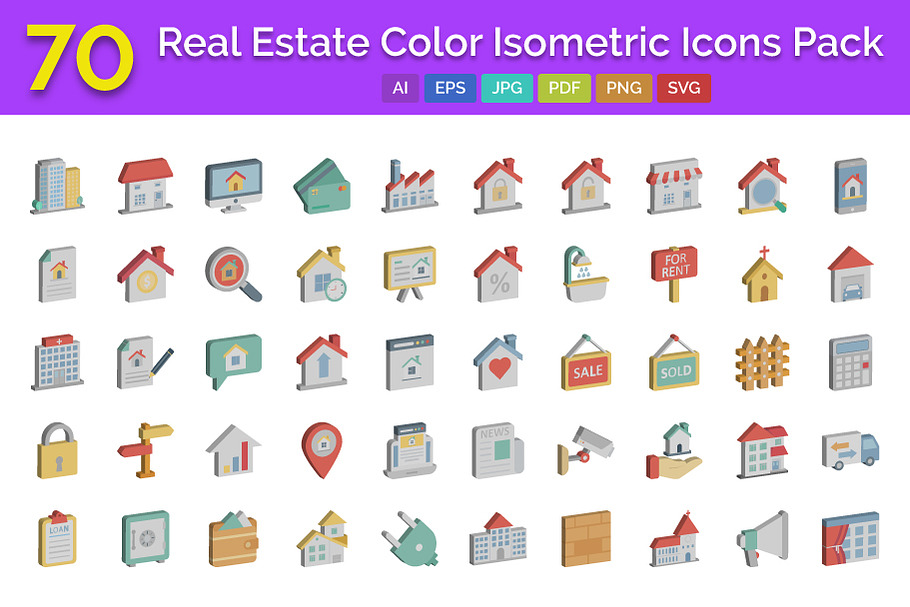 70 Real Estate Color isometric Vecto