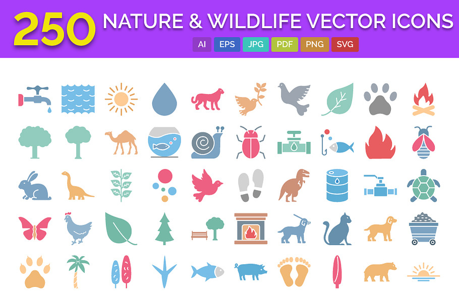 250 Nature & Wildlife Vector Icons